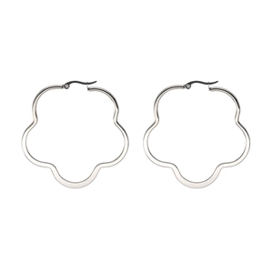 Boucles d'oreilles créoles fleurs de prunier en acier inoxydable argenté poli brillant