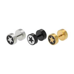 Pendientes de pesas con diseño de estrellas en acero inoxidable plata, negro y dorado