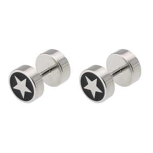 Pendientes de barra en acero con disco negro y diseño de estrella blanca