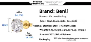 Spécifications détaillées des boucles d'oreilles en acier inoxydable avec zircon de 8 mm
