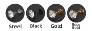 Boucles d'oreilles en acier inoxydable à quatre griffes avec zircon AAA en 4 couleurs