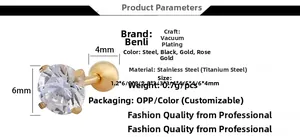 Détails des dimensions de l'oreille zircone 6mm avec fermoir à vis et monture à 4 griffes en acier
