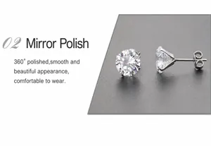 Détail de boucles d'oreilles zircon blanc AAA à quatre griffes avec polissage miroir 360