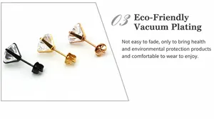 Détail de boucles d'oreilles en acier inoxydable noir, doré et or rose avec zircone cubique