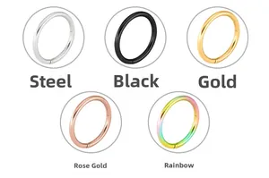 Anneaux de piercing en acier poli en finitions argent, noir, or, rose et arc-en-ciel