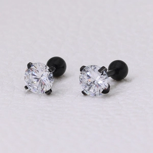 Boucles d'oreilles minimalistes en acier noir avec zircon rond et fermoir à vis