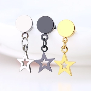 Star-shaped dangle stud earrings in silver, black and gold steel finishes