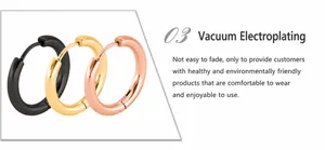 Detailed view of 316L stainless steel hoop earrings in black, gold, and rose gold finishes