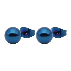 Minimalistische blaue Titanstahl-Kugelohrringe mit hochglanzpolierter Oberfläche