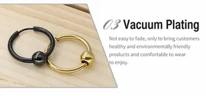 Detail of vacuum plated stainless steel hoop earrings showing eco-friendly metal texture