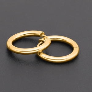 Polished golden stainless steel hoop earrings in a minimalist circular design