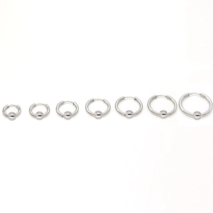 Minimalist titanium steel hoop earrings with movable beads in seven different sizes
