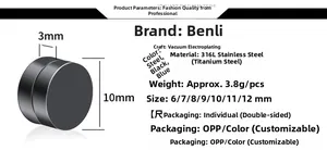 Specifications of 10mm magnetic stainless steel earrings showing dimensions and materials