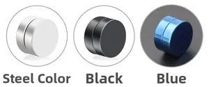 Detailed comparison of magnetic clip-on earrings in steel, black, and blue finishes
