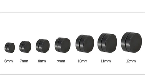 Detailed size range of black magnetic titanium steel studs from 6mm to 12mm