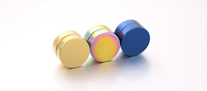 Polished magnetic stud earrings for men in gold, iridescent rainbow, and metallic blue