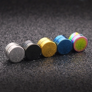 5-piece set of magnetic stud earrings for men in silver, black, gold, blue, and rainbow colors