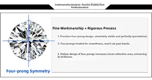 Macro view of AAA cubic zirconia earring with four-claw setting and hollow base design