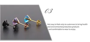 Detailed macro view of four-claw vacuum plated ear studs with multi-color zircon stones