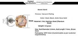 Detailed specs of 4mm AAA champagne zircon stud earring made of 316L stainless steel
