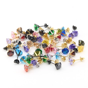4mm AAA colorful zirconia stud earrings in titanium steel with multiple plating colors