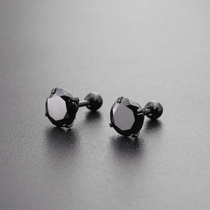 Titanium stalen oorknopjes met zwarte 7mm AAA zirkonia stenen in een 4-klauws zetting