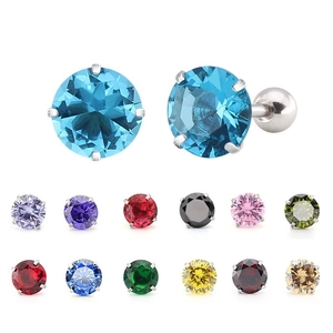 316L Roestvrij Staal Ronde Zirkoon Oorknopjes Voor Dames Heren Vier Klauwen Schroefsluiting Hypoallergeen Mode Sieraden