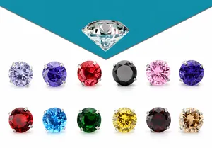 Juego de doce pendientes de circonita de colores de 5 mm con engaste clásico de cuatro garras