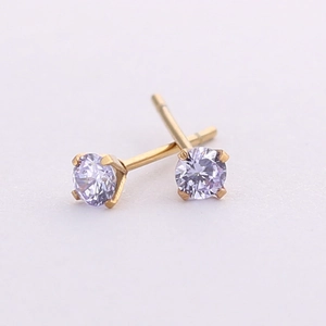 Orecchini a perno in acciaio dorato con cristalli di zircone AAA viola chiaro da 3mm
