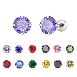 Pendientes de Botón de Acero Inoxidable con Circonita Cúbica AAA para Mujer Redondos con Engaste de Cuatro Garras Joyería de Piercing de Acero de Titanio