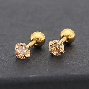 Funkelnde 4mm Champagner-Zirkon-Ohrstecker aus Gold-Edelstahl mit Vier-Krallen-Fassung