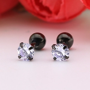 Ohrstecker aus Titanstahl mit 4 mm lila Zirkonia und schwarzem Schraubverschluss