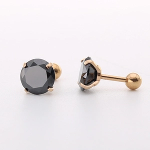 Mode Roestvrij Staal Zirconia Oorknopjes Voor Dames Heren 4 Klauwen Rond Kleurrijk AAA Zirkoon Kristal Oorpiercing Sieraden