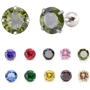 Roestvrijstalen oorknopjes met schroefsluiting en kleurrijke 6mm-8mm AAA zirkonia's