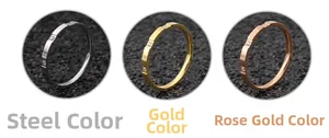 Detailed comparison of steel, gold and rose gold titanium rings with cubic zirconia