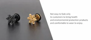 Détails de boucles d'oreilles flocon avec placage sous vide en or et noir mat