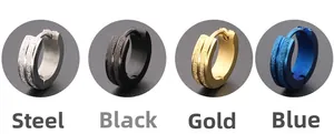Detail von mattierten Creolen aus Edelstahl in den Farben Stahl, Schwarz, Gold, Blau