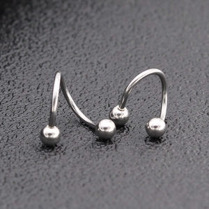 Polished titanium steel spiral piercing rings with dual balls for eyebrows and lips
