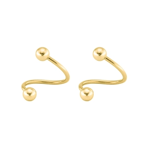 Golden titanium steel S-shaped spiral eyebrow ring with polished double ball design