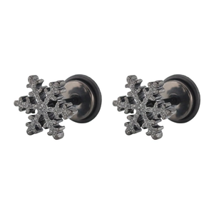 Boucles d'oreilles flocon de neige en acier inoxydable noir avec pavé de cristaux brillants