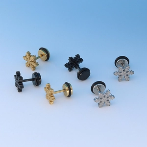 Trois paires de boucles d'oreilles flocon de neige en acier inoxydable or, noir et argent