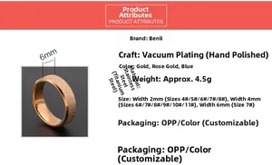 Detail view of frosted rose gold stainless steel rings in various widths and specifications