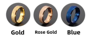 Detailed comparison of gold, rose gold and blue frosted stainless steel band rings