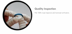 Quality inspection of blue frosted stainless steel ring with durable sandblasted texture