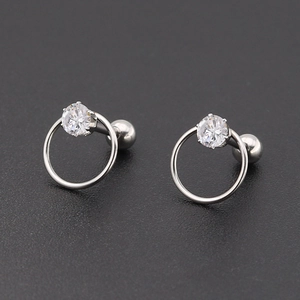 Polished stainless steel hoop earrings with brilliant-cut cubic zirconia and screw-back