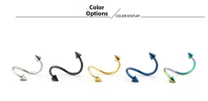 Piercings spirale en acier inoxydable poli avec pointes en cinq couleurs métalliques