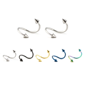 S-shaped stainless steel piercing rings with conical spikes in five metallic colors