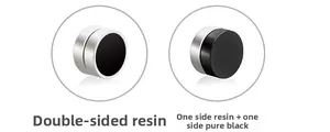 Detail of titanium magnetic clip earrings with double-sided black epoxy in silver finish