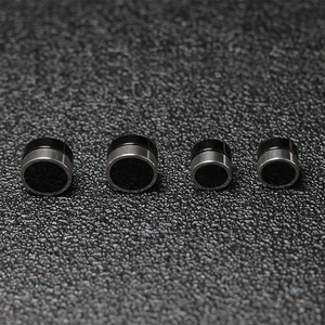 Four round black magnetic titanium steel clip-on earrings in two sizes for non-pierced ears