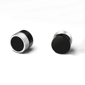 Magnetic titanium steel non-piercing earrings with black and silver round studs